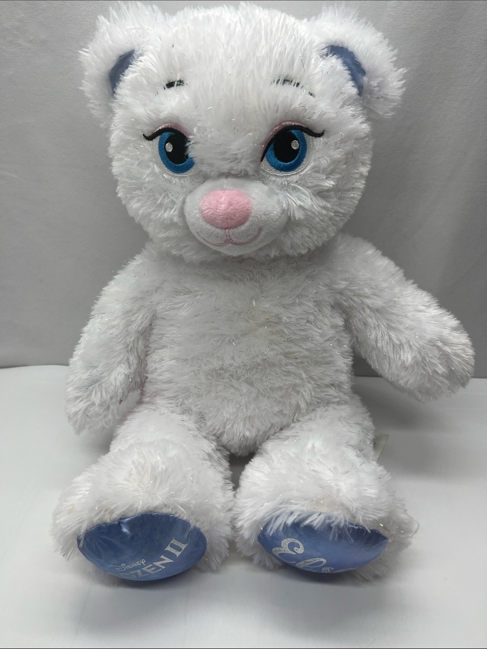 Build-A-Bear White Plush Bear with Blue Eyes and Pink Nose